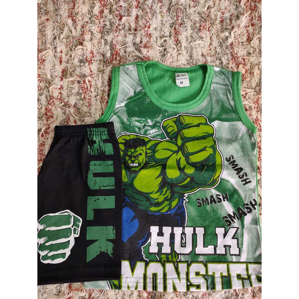Conjunto Infantil de herói regata verão kit camiseta e bermuda HULK