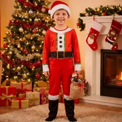 Fantasia Papai Noel Infantil Longa Com Gorro