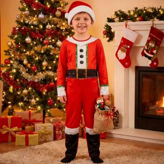 Fantasia Papai Noel Infantil Longa Com Gorro em Oferta na Shopee