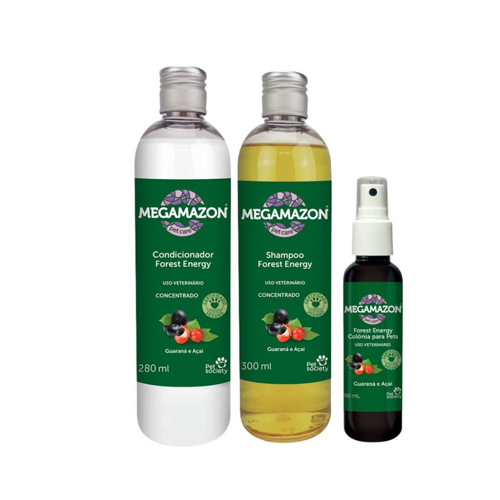 Kit Cachorro Gato Megamazon Forest Energy Guaraná e Açaí (Shampoo, Condicionador e Colônia)