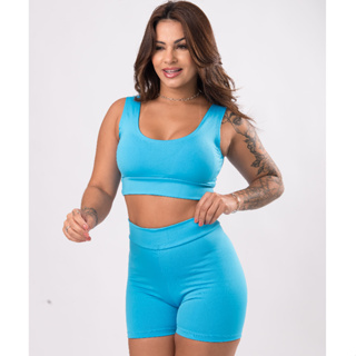 Conjunto Short  Cintura alta e Top Academia sem bojo Suplex em Oferta na Shopee