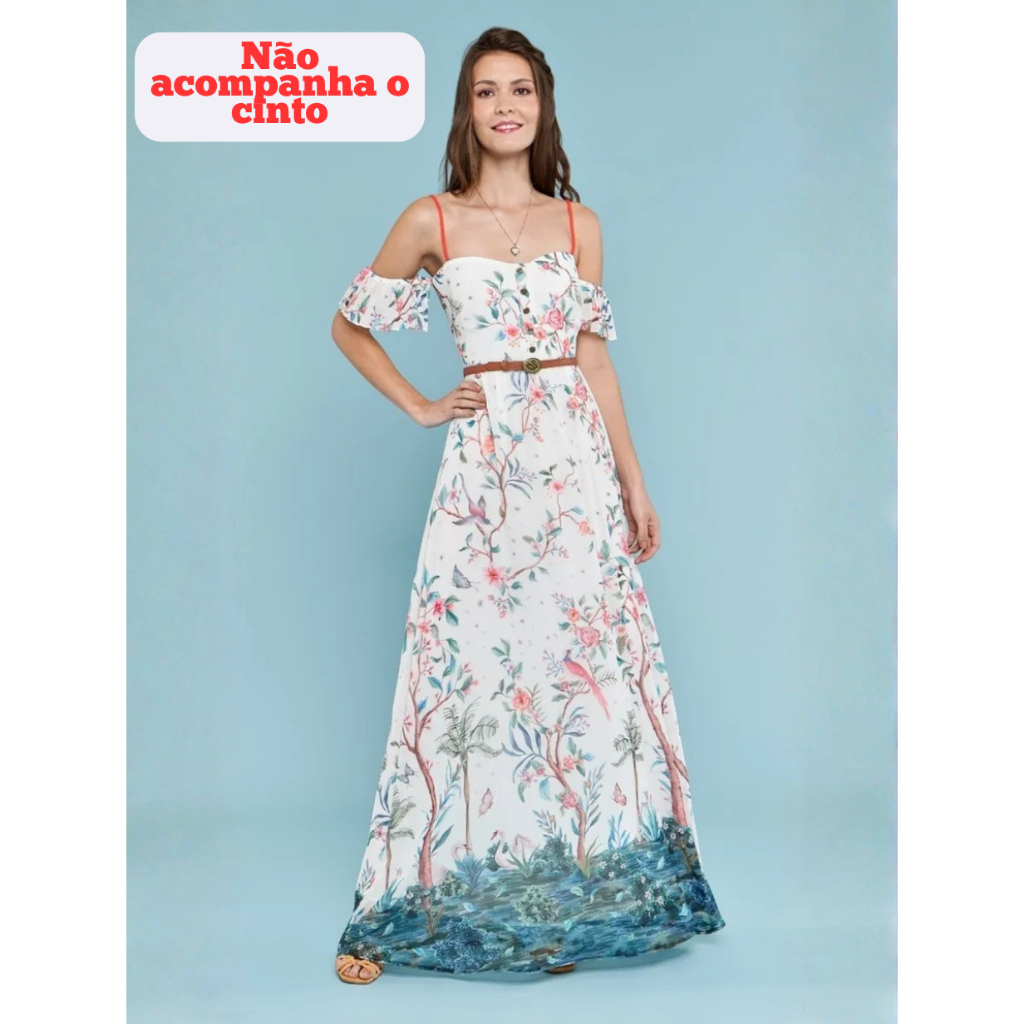 Vestido Longo Antix Chiffon Floresta Do Cisne de Alcinha Tamanho P - USADO 1x