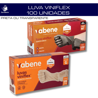 Luva Viniflex Descartável 100 Unidades Vabene Preta e Transparente Sem Pó P, M, G, GG em Oferta na Shopee