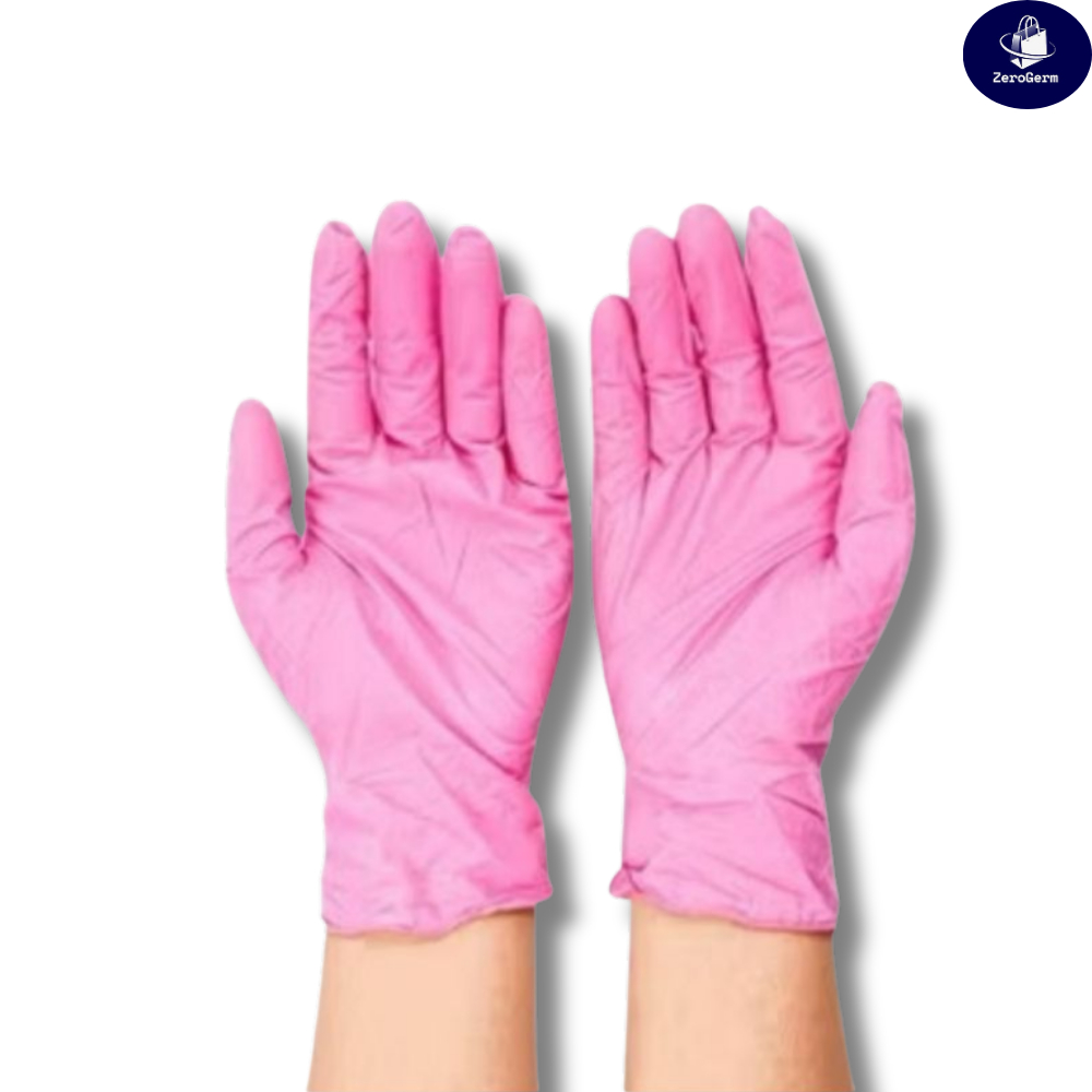 100 un Luva Nitrilica Rosa Descartável Sem Pó - PP, P, M, G