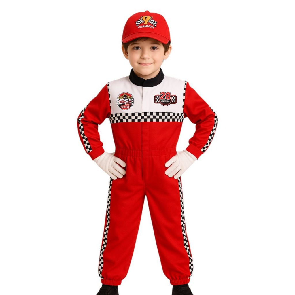 Fantasia Infantil Piloto de Corrida Fórmula um F1 kart com Luva e Boné