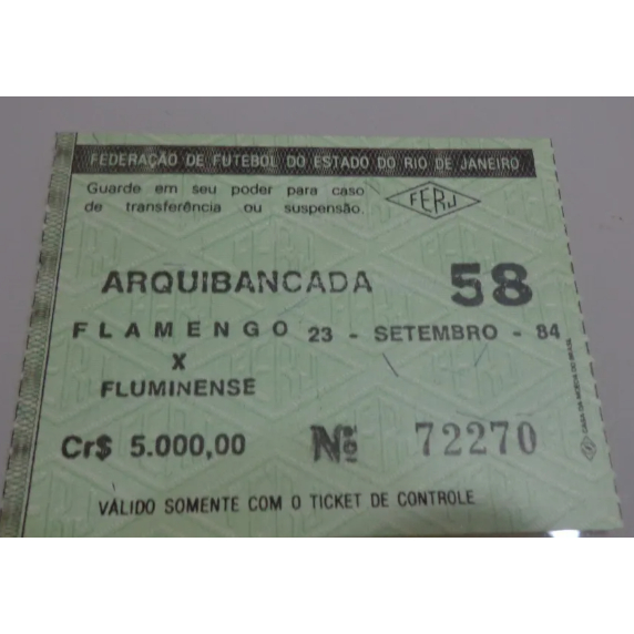 CANHOTO Ingresso Antigo Arquibancada ANO 1984 CAMPEONATO CARIOCA DE FUTEBOL
