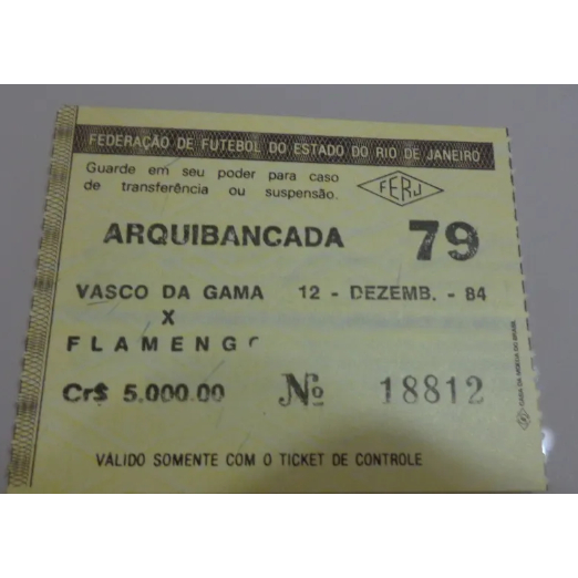CANHOTO DE Ingresso Antigo Arquibancada ANO DE 1984 CAMPEONATO CARIOCA DE FUTEBOL