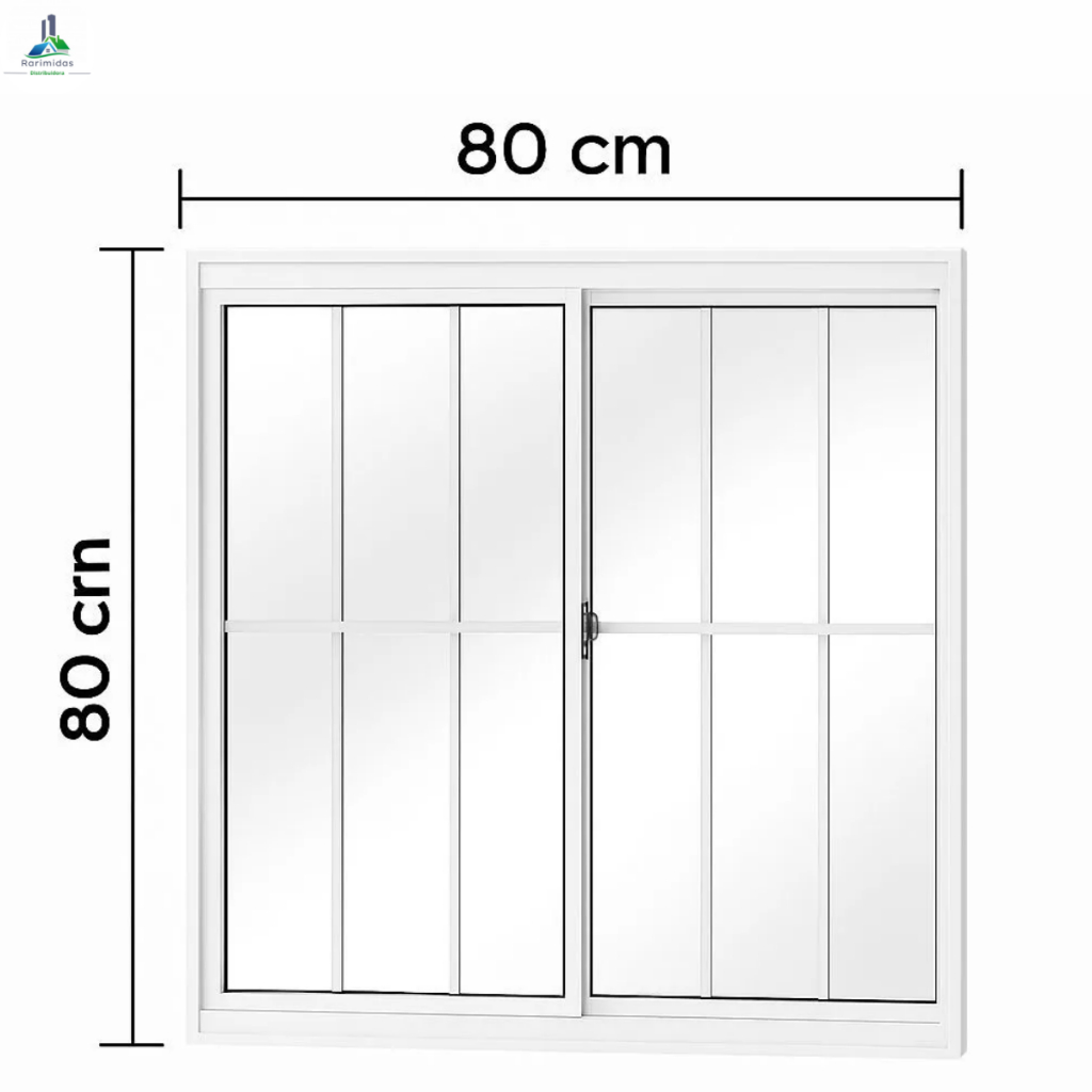 Janela Aluminio BRANCO com GRADE 2 folhas 80x80 COMPLETA
