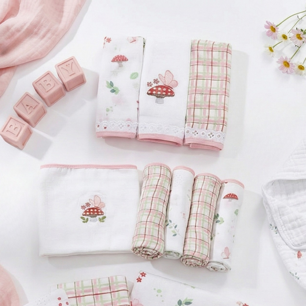 Kit Enxoval Luxo Bebê 12 Peças – Fralda, Toalha Soft, Cueiro e Pano de Boca | Algodão | Dengo