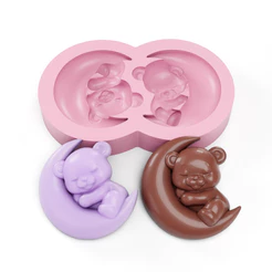 Molde de Silicone Ursinho na Lua - Para Sabonetes, Velas, Gessos, Biscuits e Resinas
