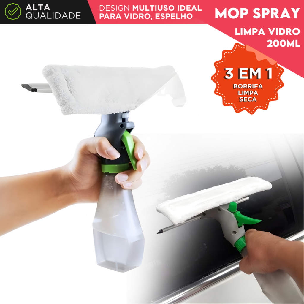 Rodo Mop Spray Limpa Vidro 3 em 1 200ml Borrifa Limpa e Seca Limpador de Vidros com Reservatório -MZ em Oferta na Shopee