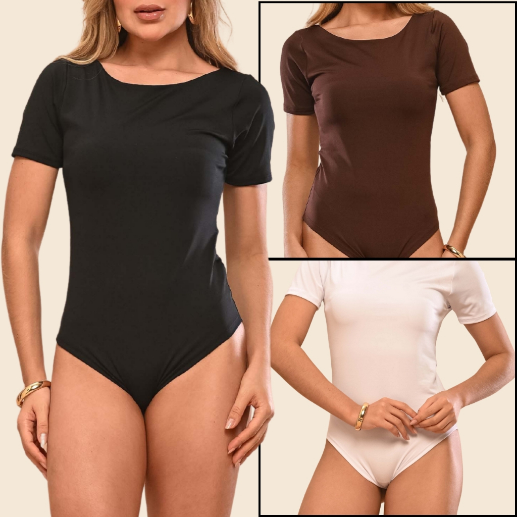 Body Feminino Manga Curta Tecido Suplex Premium Fecho Duplo Modelador com Forro Gola Redonda Verão
