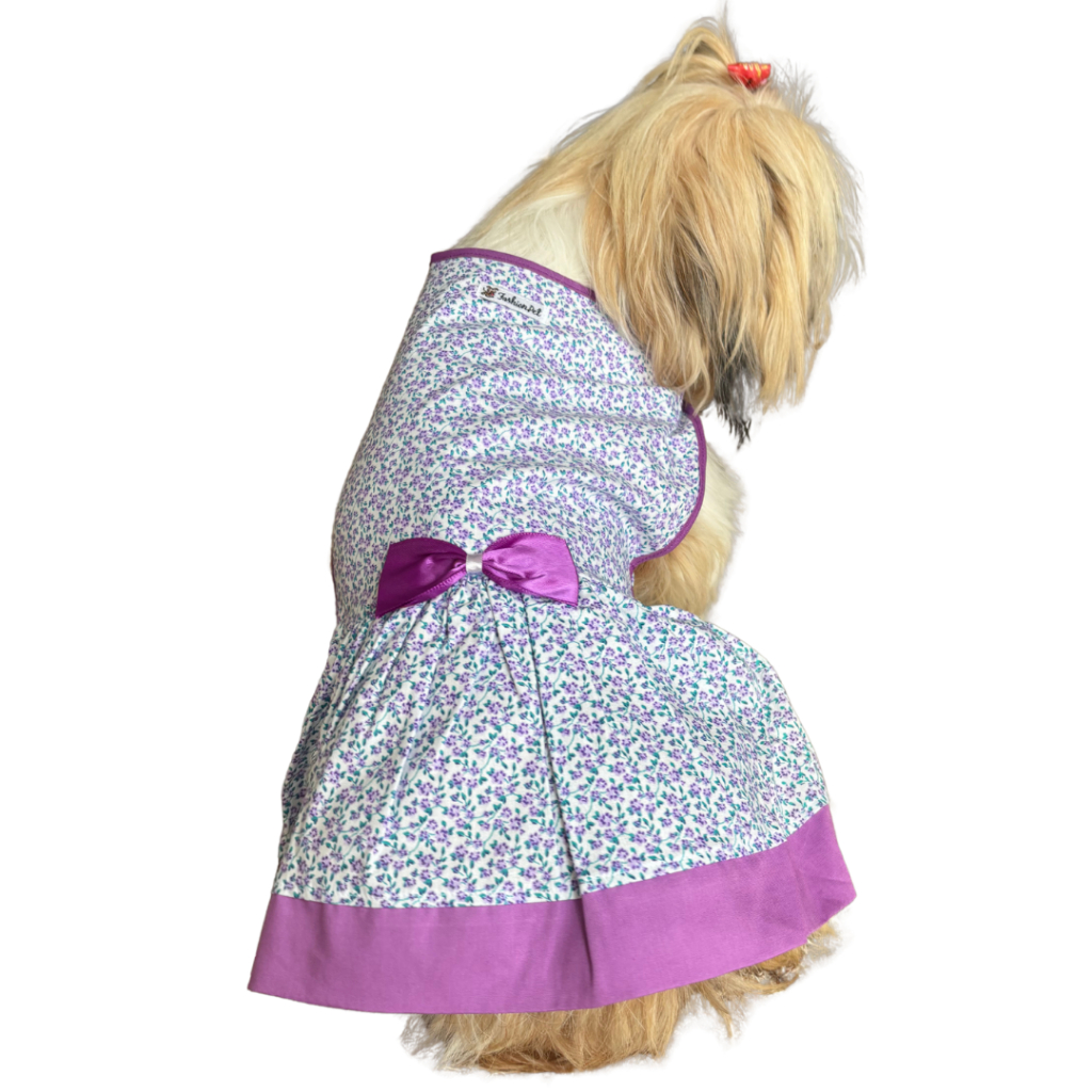 Vestido Roxo com Laço para Pet Verão - Roupinha pra Cachorro de Porte Pequeno a Médio Roupa Para Macho e Fêmea