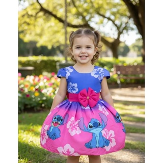 Vestido Infantil Stitch Pink Festa Temático Aniversário Luxo Crianças de 1 a 9 anos em Oferta na Shopee