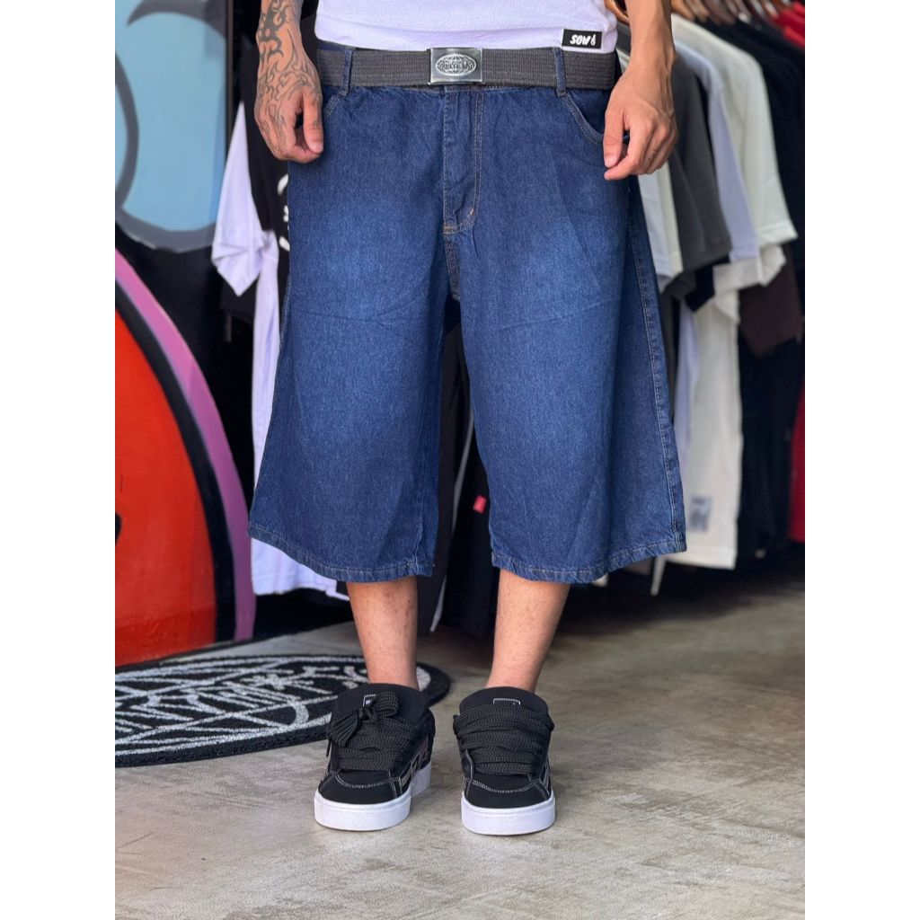Bermuda Baggy Jorts Jeans Escura Balao Street Sow Culture skate lançamento promoção novidade em Oferta na Shopee