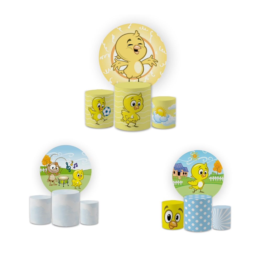 Kit Capas Festiva Painel Cilindros Decoração Aniversario Pintinho Amarelo Lançamento Bibi Painéis