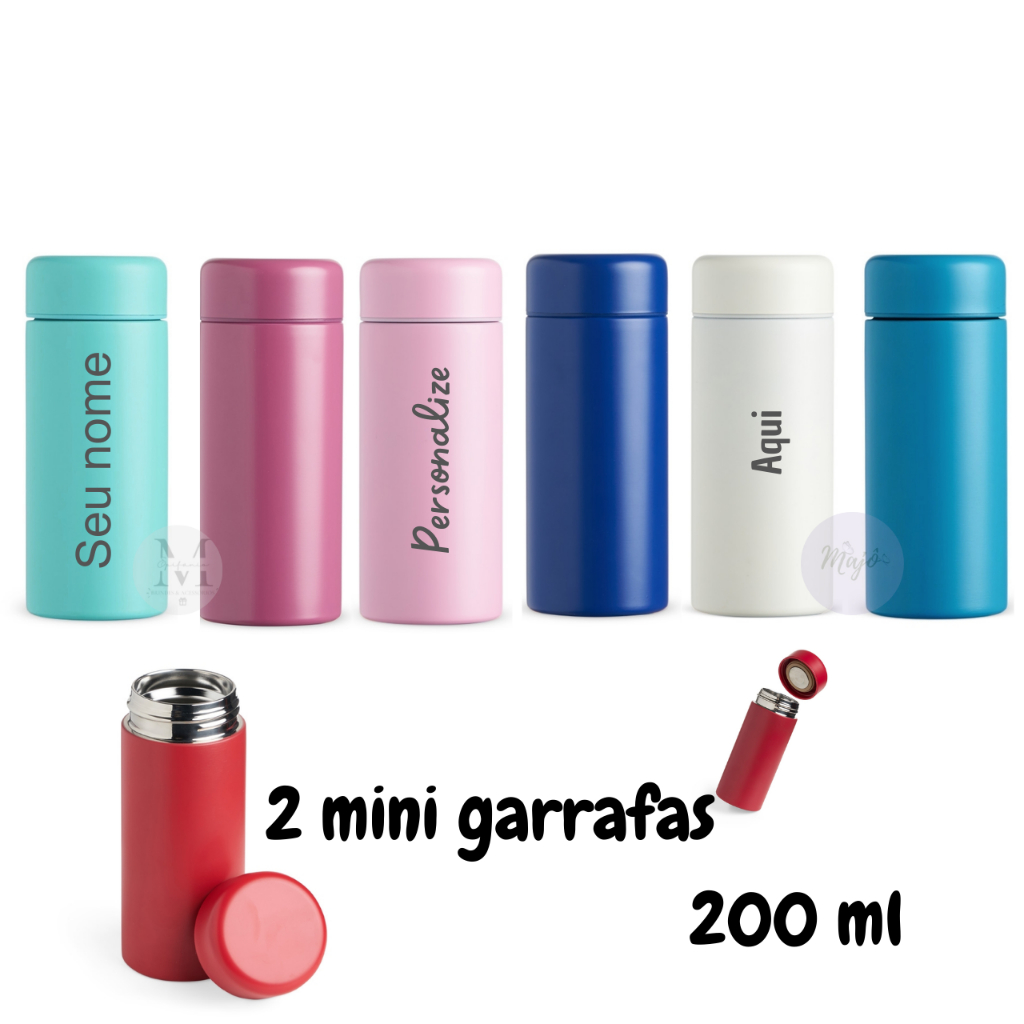 Kit 2 Mini Garrafas personalizadas Térmica 200 ml pequena para lancheira/bolsa garrafinha em Oferta na Shopee