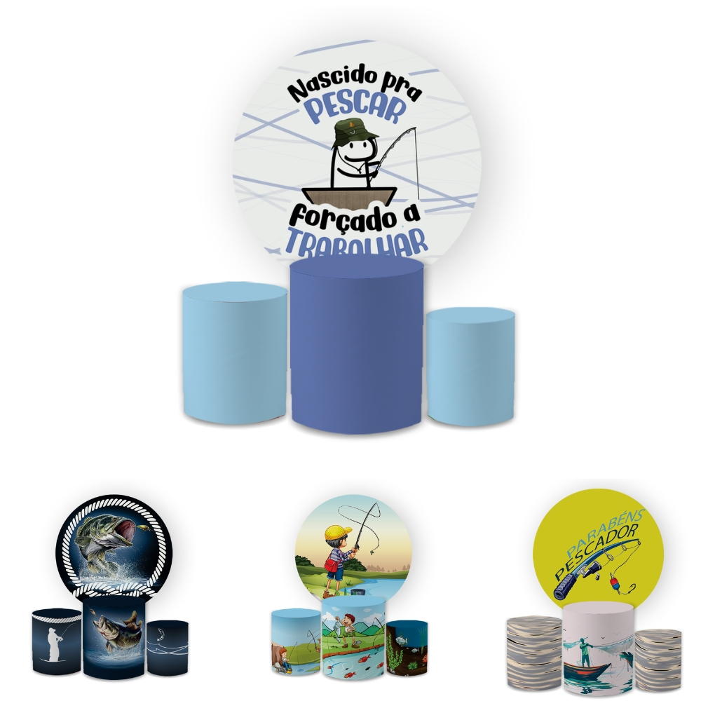 Kit Capas Festiva Painel Cilindros Decoração Aniversario Pescador Peixe Lançamento Bibi Painéis
