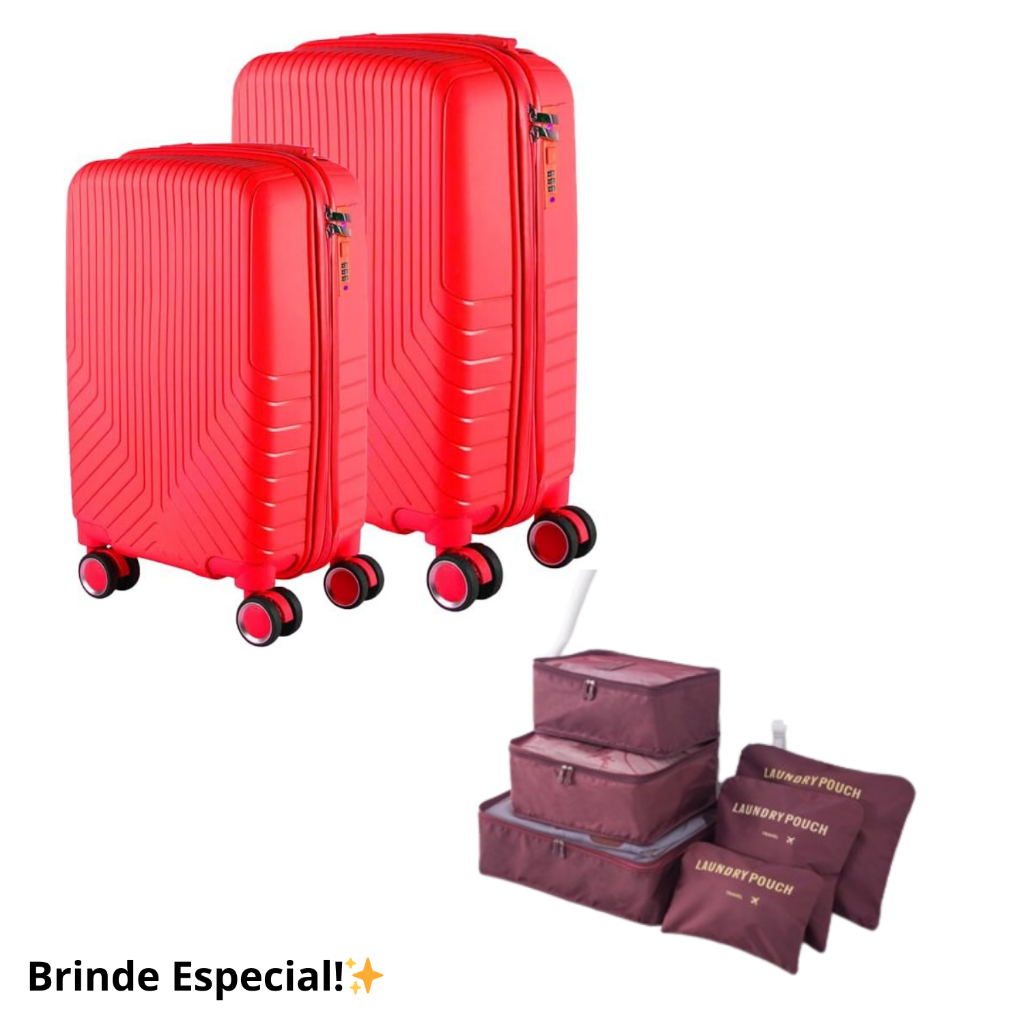 Kit Mala Grande 35kg + Mala Média 23kg POLIPROPILENO– Linha Maldivas Ganhe 6 Organizadores de Mala;Envios