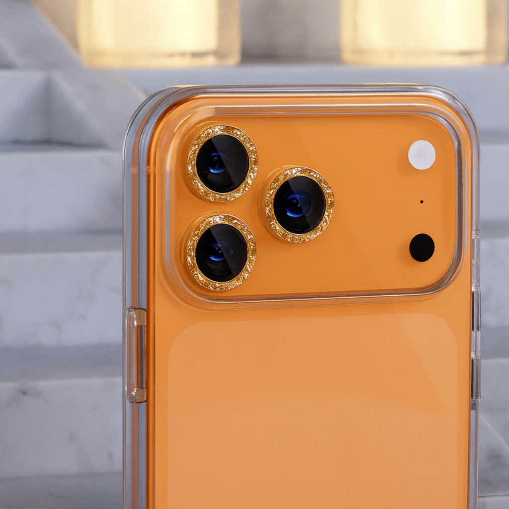 Kit Pelicula de Camera Lente Protetora Brilho Glitter Brilhante Strass P/Iphone 17 Pro/Pro Max Air