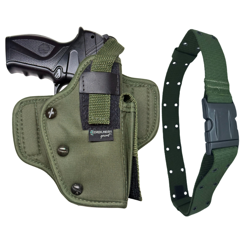 Coldre Destro (Lado Direito) Panqueca Parafuso c/ Porta Magazine Cintura + Cinto Tático Ilhós em Oferta na Shopee