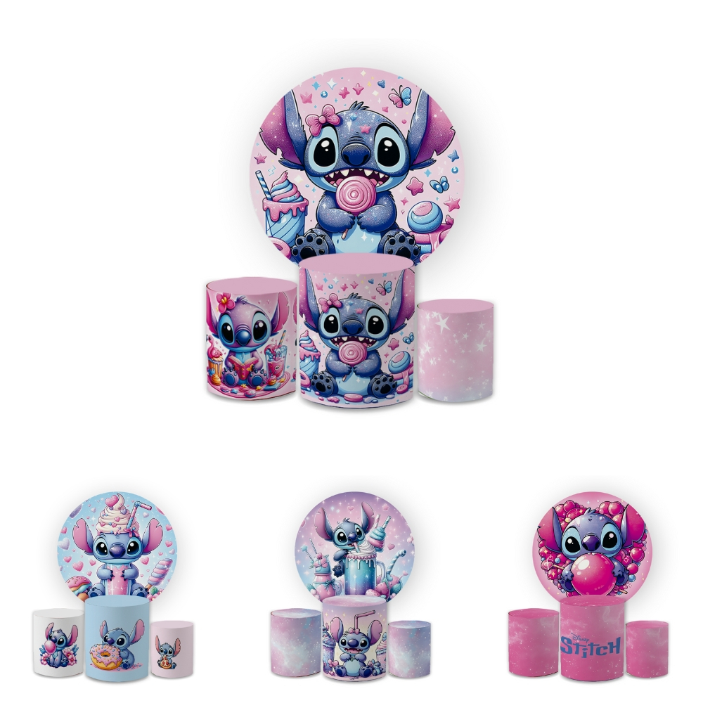 Kit Capas Festiva Painel Cilindros Decoração Aniversario Stitch Dolce Lançamento Bibi Painéis