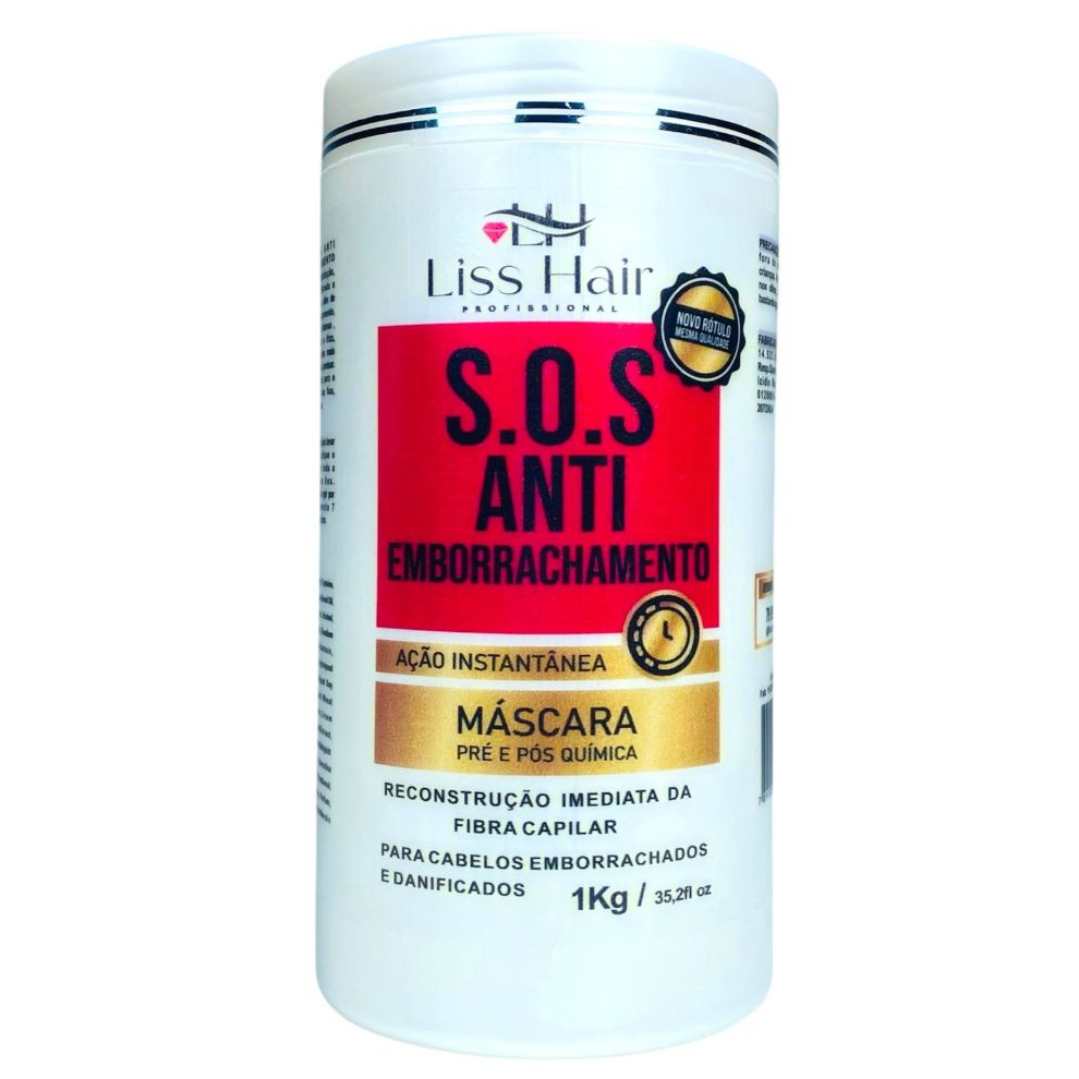 Máscara S.O.S Antiemborrachamento Para Cabelos Emborrachados e Danificados 1Kg Liss Hair