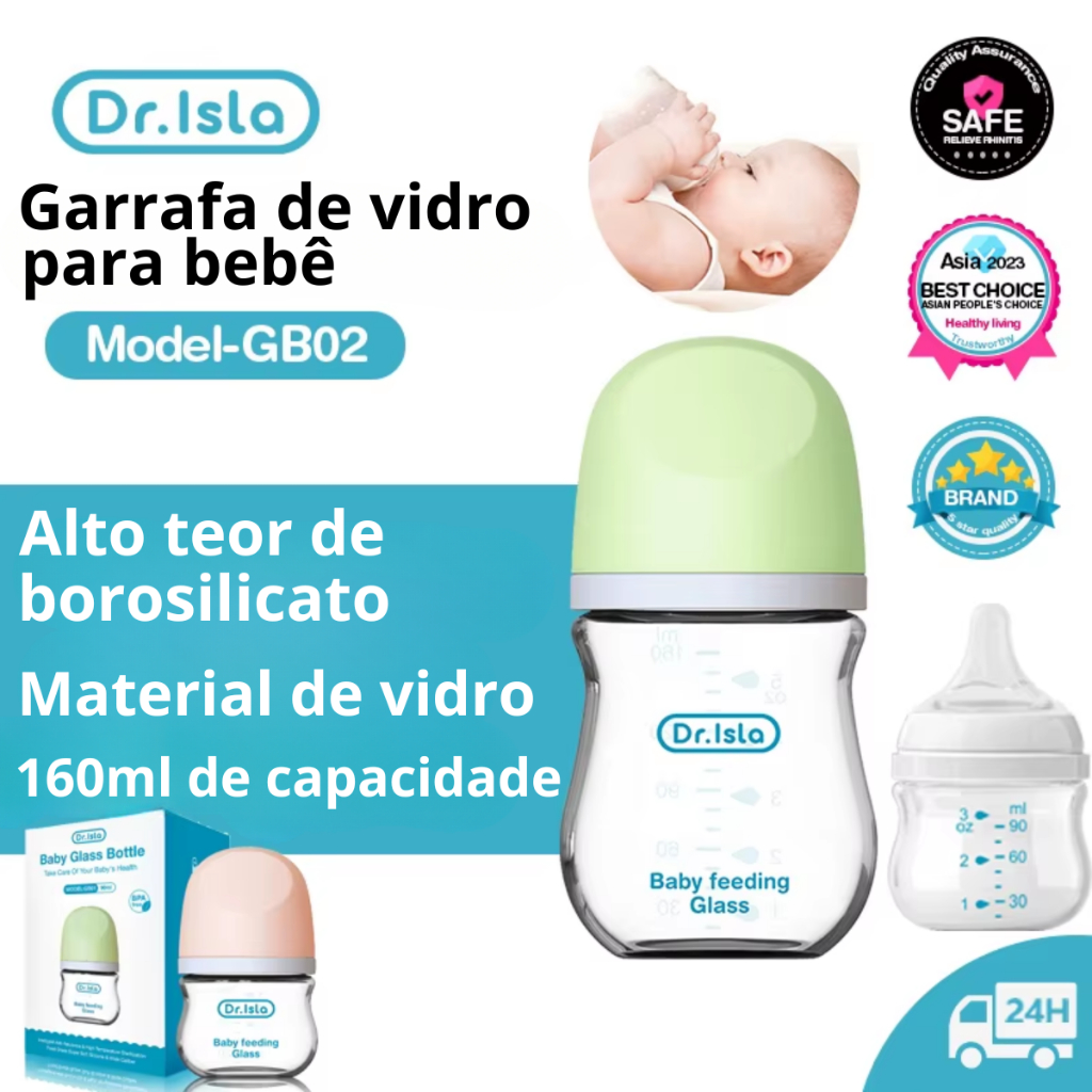 Mamadeira de Vidro 90ml e 160ml Anticólicas Dr Isla