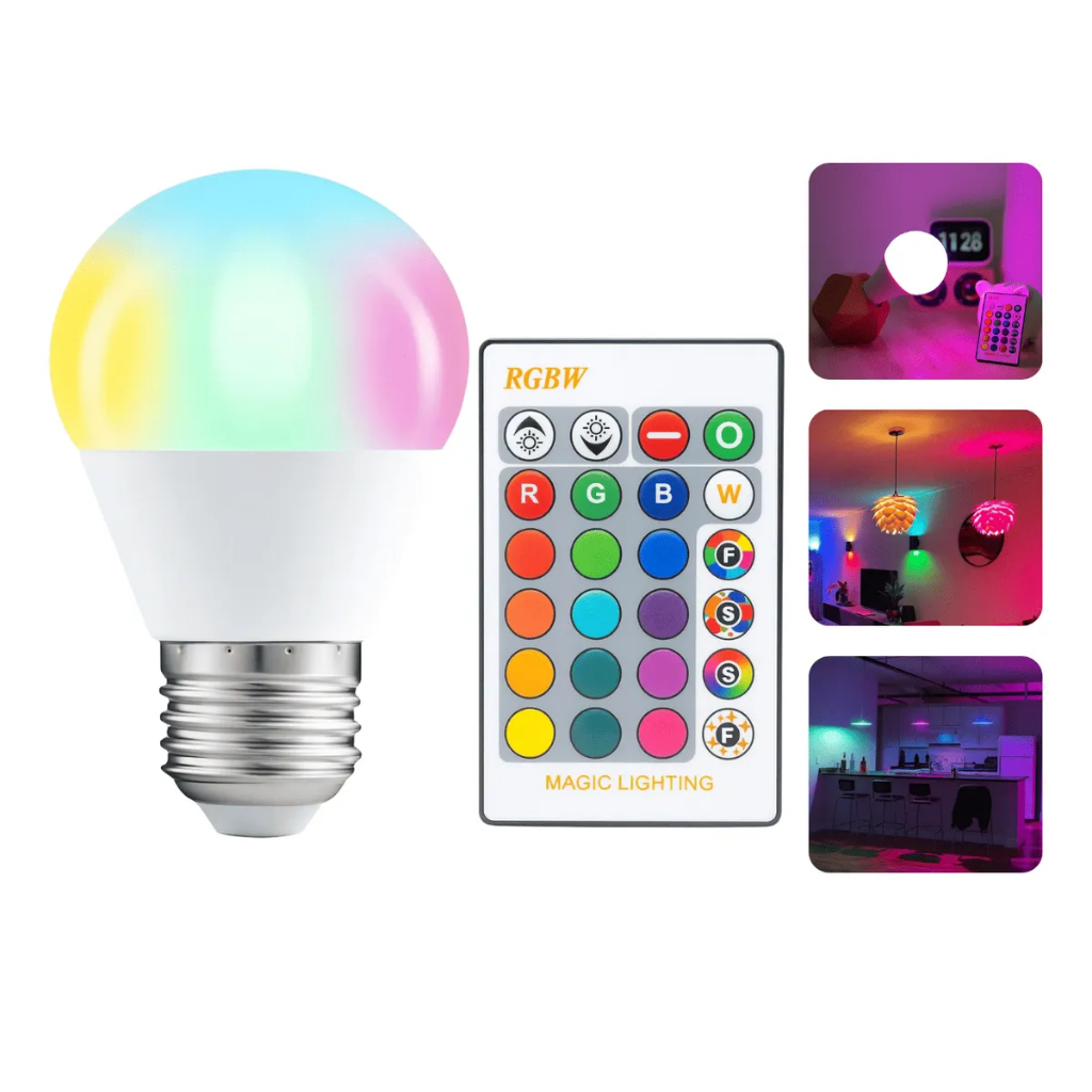 Lampada Rgb Spot Led 3w 16 Cores Bivolt Com Controle Remoto E27 em Oferta na Shopee