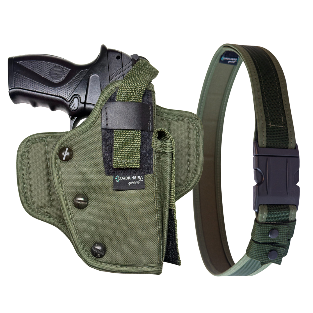 Coldre Destro (Lado Direito) Panqueca Parafuso c/ Porta Magazine + Cinto N.A - Verde - Militar em Oferta na Shopee