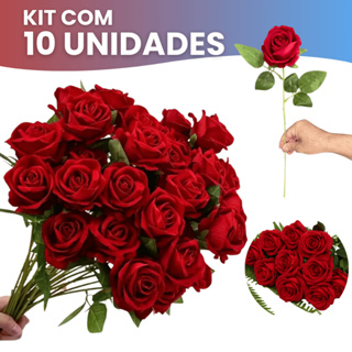 Kit 10 Rosas Artificial Aveludada 50cm Vermelha Individual Decoração Arranjo Flor em Oferta na Shopee