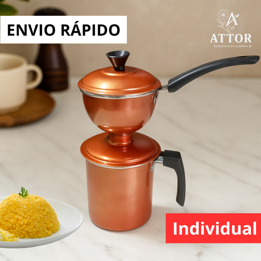 CUSCUZEIRA INDIVIDUAL EM ALUMINIO PINTADO COR COBRE NORDESTINA CUSCUZ TETA MOÇA POLIDO CUSCUZ A VAPOR 2 EM 1 CANECA