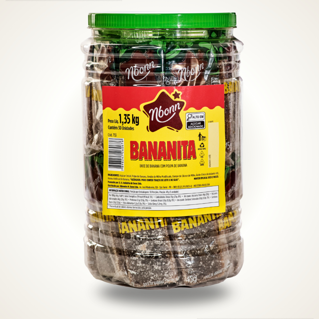 Doce Bananita Nbonn Pote 30 Un 1,35kg Doce Banana Açucarado