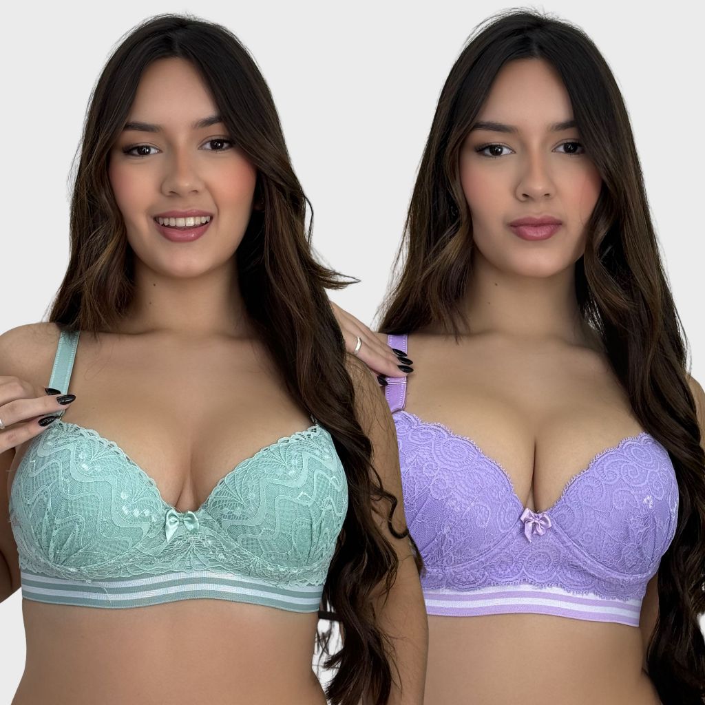 Kit Com 2 Sutiã Reforçado Com Bojo e Renda Com Aro Alça Larga e Elástico Mais Sustentação e Conforto em Oferta na Shopee