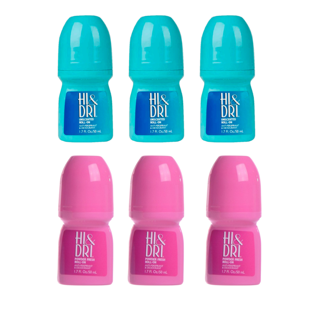 Hi & Dri Powder Fresh Rosa e Unscented Azul 50ml Kit 6 Uni