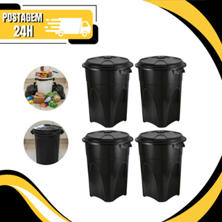 Kit 04 Lixeira Cesto Cesta Lixo 100 Litros Reforçado Preto Alça Reforçada - Promoção em Oferta na Shopee