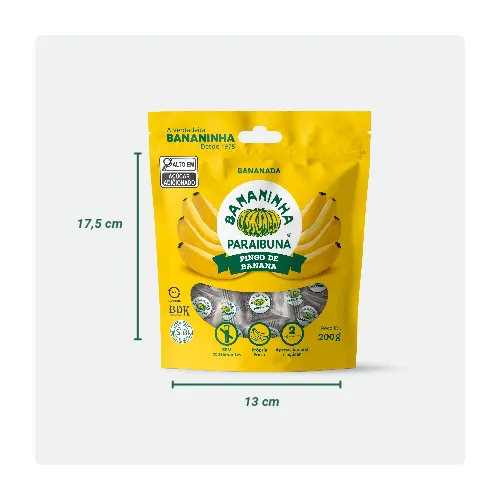 2 Pacotes Bananinha Pingos 400g – Vegano, Kosher e Artesanal