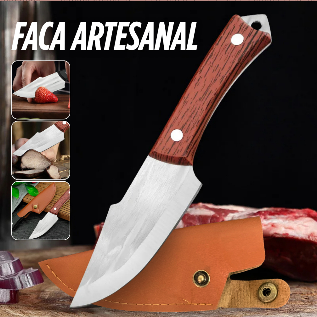Faca Churrasco Artesanal Afiada Aço Inox Cirúrgico Cozinha com Bainha em Couro Corte Preciso Olho de Tigre em Oferta na Shopee
