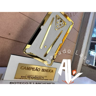 Kit Troféu Personalizado Sinuca - Bolinho  MDF com Acrilico espelhado em Oferta na Shopee