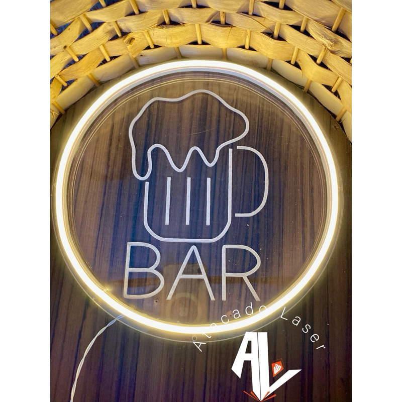 Placa com Led neon bar caneca de chopp- Personalizado