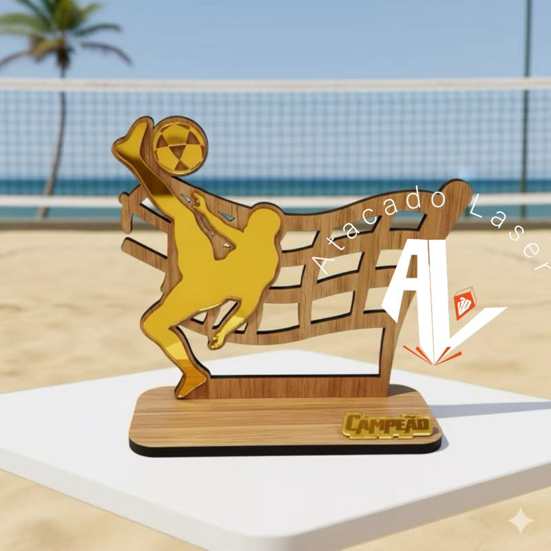 Troféu de Futvôlei Premium Personalizado – MDF 6mm + Acrílico Espelhado – 20cm