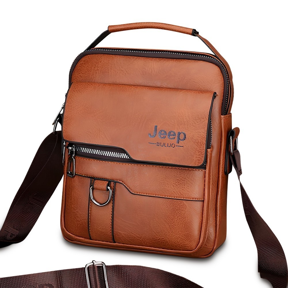 Bolsa Masculina de Couro Sintético Jeep Buluo + Carteira Kit 2 em 1 Ombro Transversal Elegante