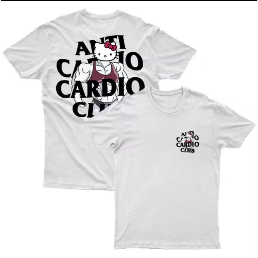 Camiseta Feminina 100% Algodão Oversized Estampada Academia Treino Hello Kitty Anti Cardio Club Estilo Conforto Fofo