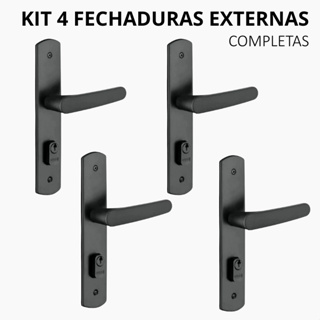 Kit 4 Fechaduras Porta Externa | Modelo Ipanema Reta | Preta | Soprano em Oferta na Shopee