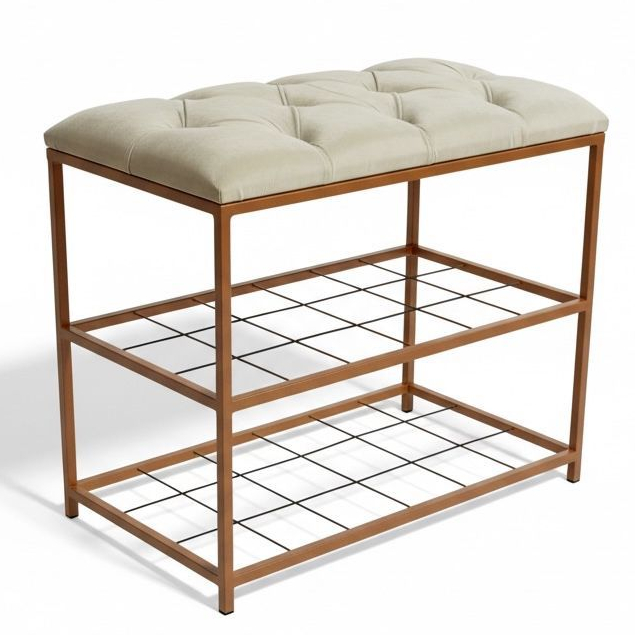 Banco Sapateira Organizadora Moderno Estofado Bege 60 Cm em Oferta na Shopee