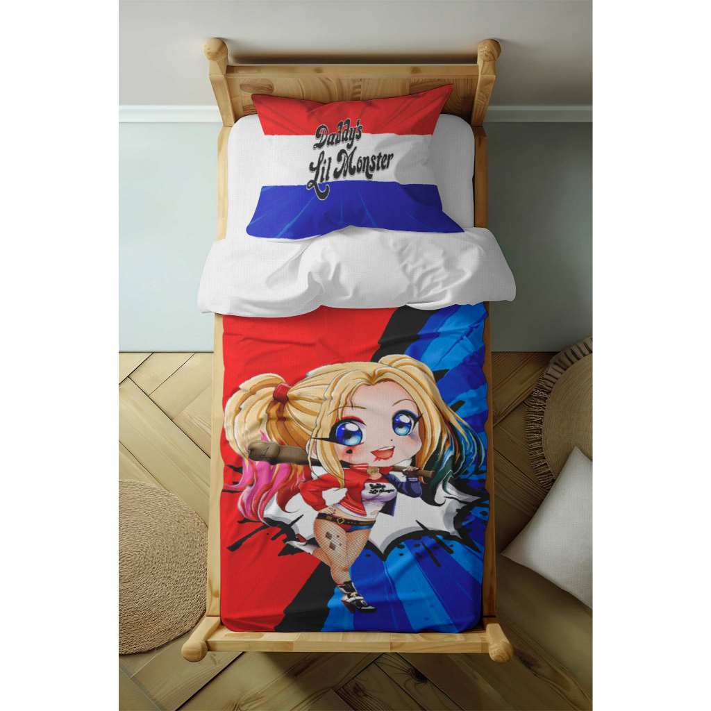 Lençol SEM elástico Solteiro + Fronha tema ARLEQUINA CUTE CAMA SOLTEIRO