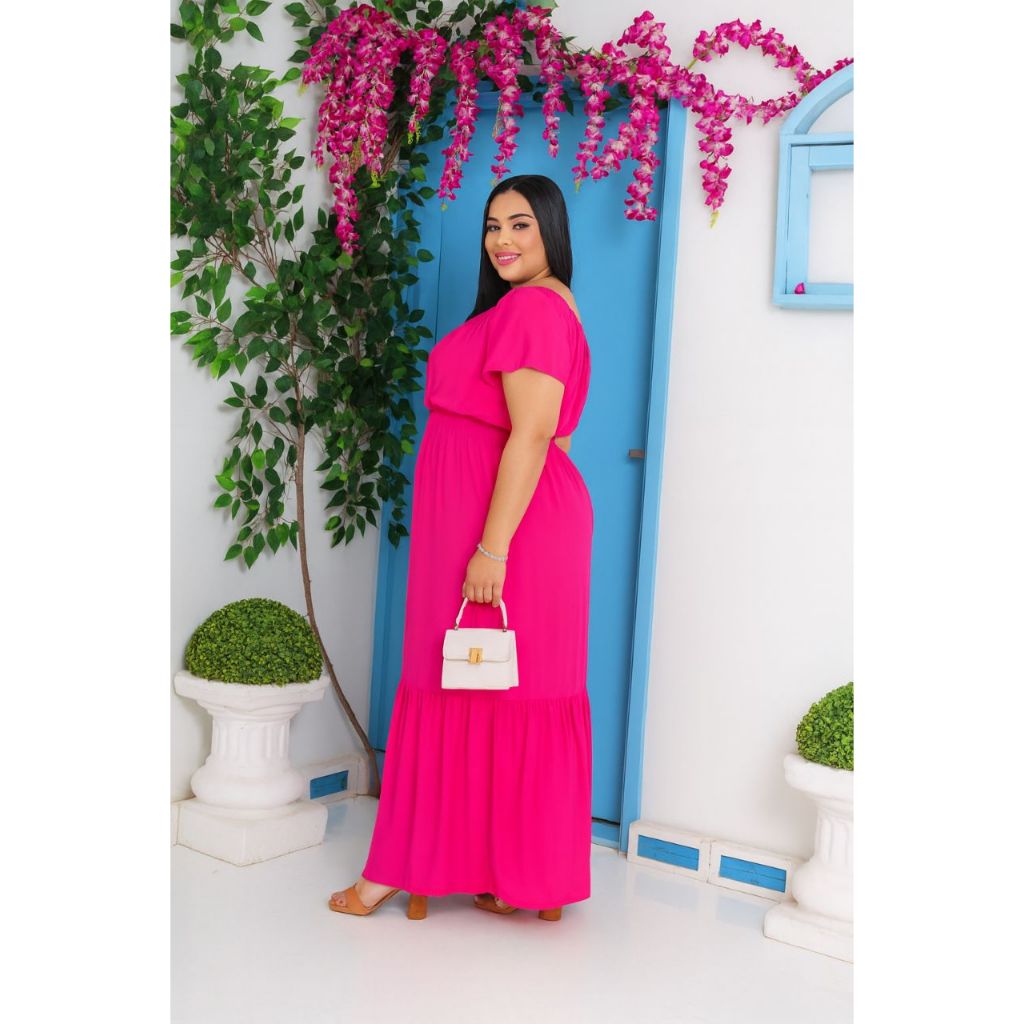 Vestido Longo feminina Plus Size Viscolinho Ciganinha Casual Manga curta Tendência Moda Evangélica