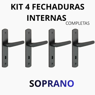 Kit 4 Fechaduras Ipanema Completa | Porta Interna Quarto | Preta | Máquina 40 | Anti Ferrugem | Soprano em Oferta na Shopee
