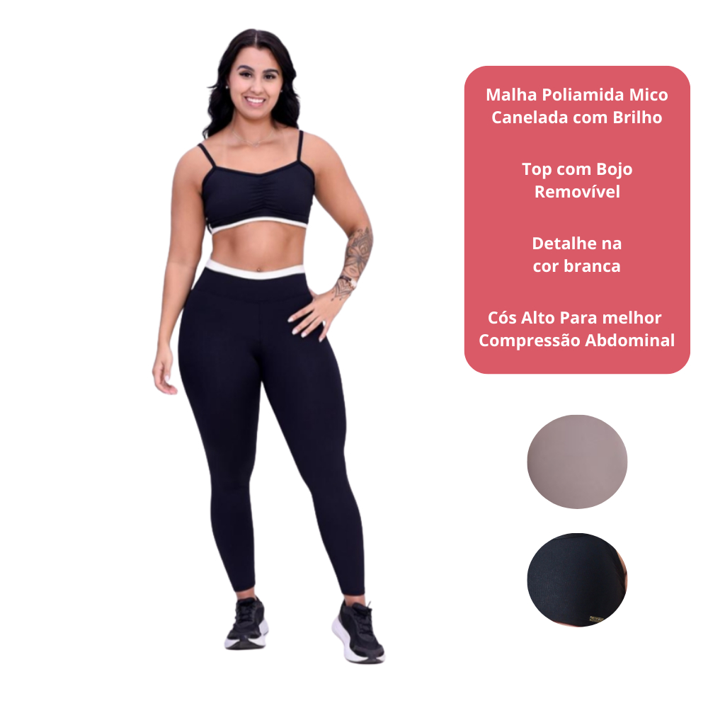 Conjunto Feminino Academia Fitness Suplex Poliamida Zero Transparência Exercícios Treino Conforto