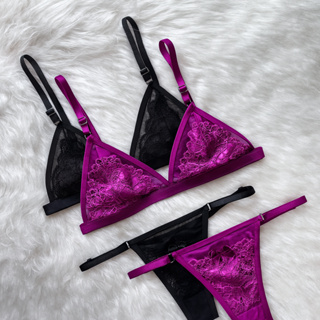 Conjunto Feminino De Lingerie Sensual Em Tule Transparente Sem Metal em Oferta na Shopee